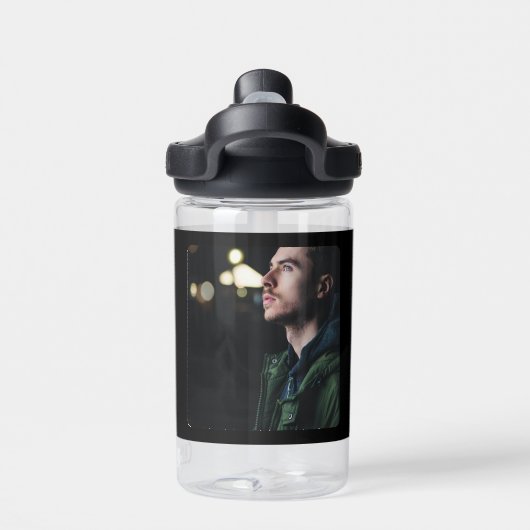 Mit Monogramm Foto Schwarz/Weiß Trinkflasche (Rückseite)