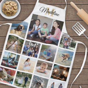 Mit Monogramm Fotomaterial Raster Muster Gold Weiß Schürze