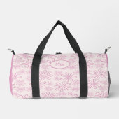 Mit Monogramm Frauenrosa Doodle-Muster auf Rosa Bl Duffle Bag (Vorderseite)