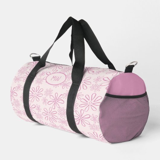 Mit Monogramm Frauenrosa Doodle-Muster auf Rosa Bl Duffle Bag (Rechte Ecke)