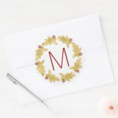 Mit Monogramm Freude mit Dove Gold Holiday Wreath Runder Aufkleber (Umschlag)
