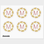 Mit Monogramm Freude mit Dove Gold Holiday Wreath Runder Aufkleber (Blatt)