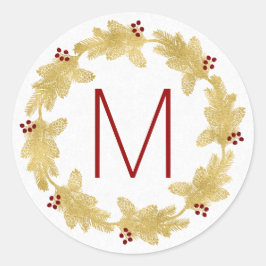 Mit Monogramm Freude mit Dove Gold Holiday Wreath Runder Aufkleber