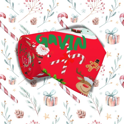 Mit Monogramm frohe Weihnachten auf rotem Hintergr Krawatte