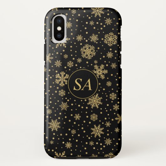 Mit Monogramm frohe Weihnachten Goldene Schneefloc Case-Mate iPhone Hülle (Rückseite)