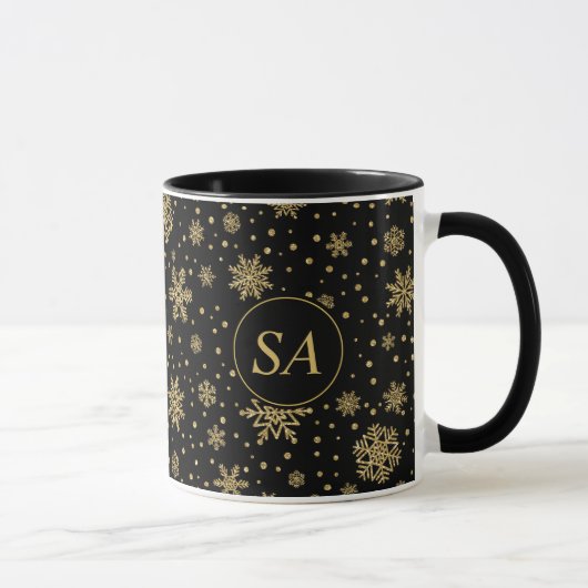 Mit Monogramm frohe Weihnachten Goldene Schneefloc Tasse (Rechts)