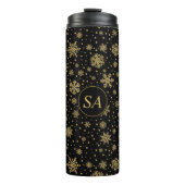 Mit Monogramm frohe Weihnachten Goldene Schneefloc Thermosbecher (Vorderseite)