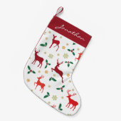 Mit Monogramm frohe Weihnachten Holly Reindeer Hol Kleiner Weihnachtsstrumpf (Vorderansicht (hängend))