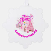 Mit Monogramm frohe Weihnachten in Rosa | Schneefl Ornament Karte (Vorderseite)