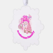 Mit Monogramm frohe Weihnachten in Rosa | Schneefl Ornament Karte (Linke Ecke)