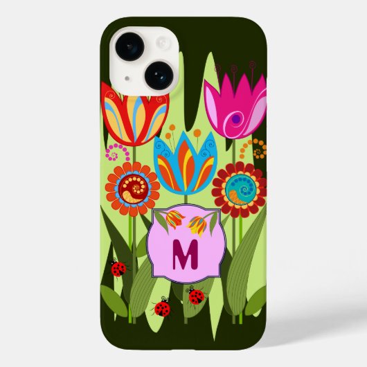 Mit Monogramm Frühling mit Tulpen Case-Mate iPhone Hülle (Rückseite)
