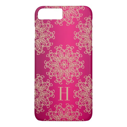 Mit Monogramm Fuchsien-und Goldexotisches Case-Mate iPhone Hülle (Rückseite)