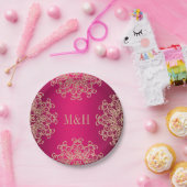 Mit Monogramm Fuchsien- und Goldhochzeit im indisc Pappteller (Party)