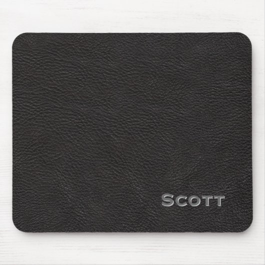 Mit Monogramm Führungskraft-Schwarz-Leder-Blick Mousepad (Vorne)