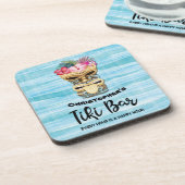 Mit Monogramm Funny Beach Tiki Bar Party Getränkeuntersetzer (Linke Seite)