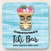 Mit Monogramm Funny Beach Tiki Bar Party Getränkeuntersetzer (Vorderseite)