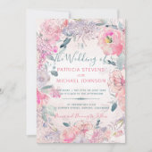 Mit Monogramm Garten Hochzeit in Rosa Einladung (Vorderseite)