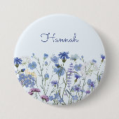 Mit Monogramm Garten mit blauer Wasserfarbe Wildbl Button (Vorderseite)