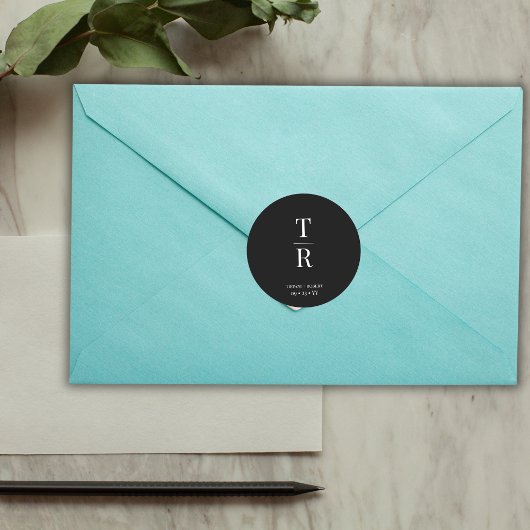 Mit Monogramm Gastgeschenk Hochzeit in Schwarz und Runder Aufkleber