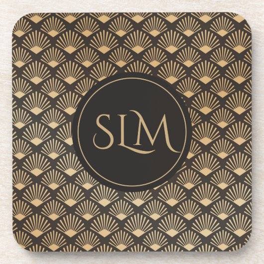 mit Monogramm Gatsby Art Deco Lüftermuster Getränkeuntersetzer (Vorderseite)