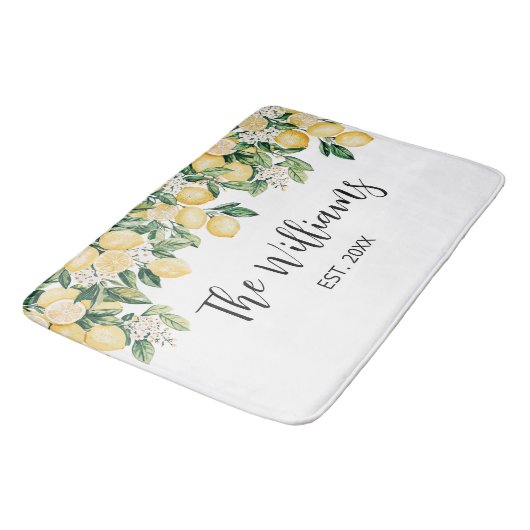 Mit Monogramm Gelber Zitronenbaum Badematte (Schrägansicht)