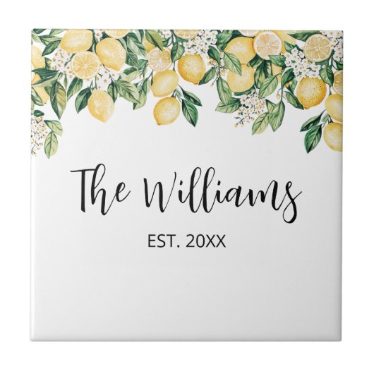 Mit Monogramm Gelber Zitronenbaum Fliese (Vorderseite)