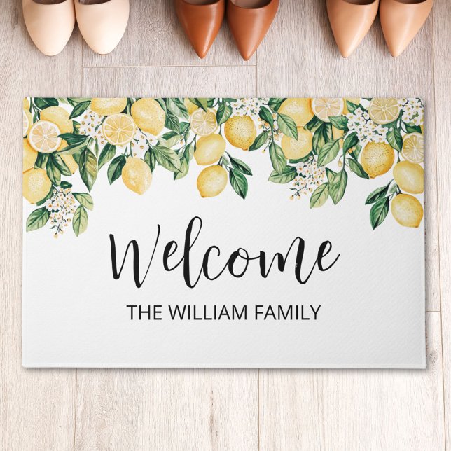 Mit Monogramm Gelber Zitronenbaum Fußmatte (In situ)