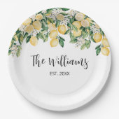 Mit Monogramm Gelber Zitronenbaum Pappteller (Vorderseite)