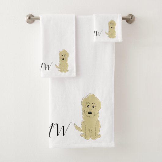 Mit Monogramm-gelbes Goldendoddle-Dog-Design Badhandtuch Set (Insitu)