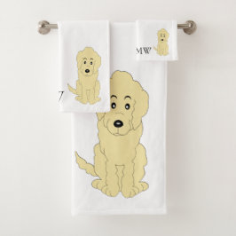 Mit Monogramm-Gelbes Goldendoodle-Doodle-Design Badhandtuch Set