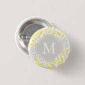 Mit Monogramm gelbes graues Blumenmuster Button (Vorne & Hinten)