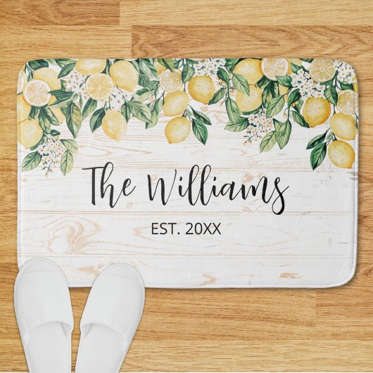 Mit Monogramm Gelbes Zitronenbaum Weißes Holz Badematte