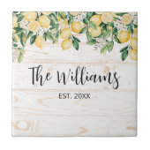 Mit Monogramm Gelbes Zitronenbaum Weißes Holz Fliese (Vorderseite)