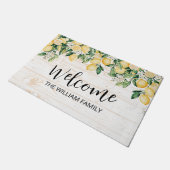 Mit Monogramm Gelbes Zitronenbaum Weißes Holz Fußmatte (Schrägansicht)