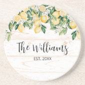 Mit Monogramm Gelbes Zitronenbaum Weißes Holz Getränkeuntersetzer (Vorne)