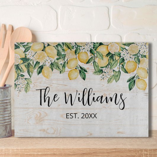 Mit Monogramm Gelbes Zitronenbaum Weißes Holz Schneidebrett
