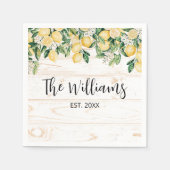 Mit Monogramm Gelbes Zitronenbaum Weißes Holz Serviette (Vorderseite)