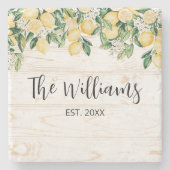 Mit Monogramm Gelbes Zitronenbaum Weißes Holz Steinuntersetzer (Vorderseite)