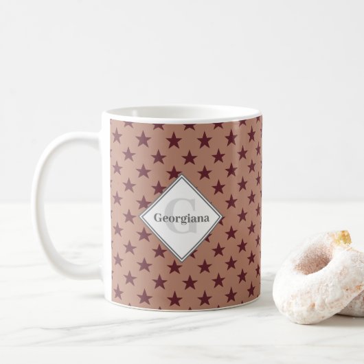 Mit Monogramm geometrische Cabernet-Sterne auf Kor Kaffeetasse (Mit Donut)