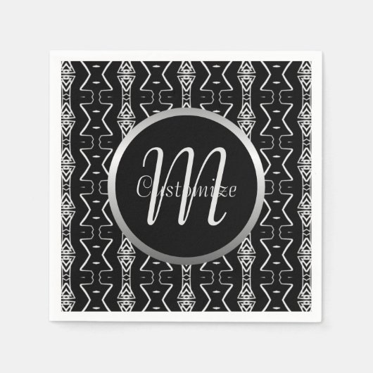 Mit Monogramm geometrische Dreiecke aus Schwarz un Serviette (Vorderseite)