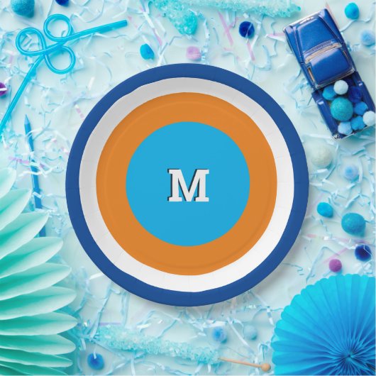 Mit Monogramm geometrische Lichtkreise Pappteller (Party)