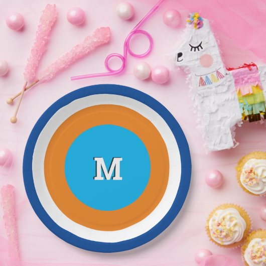 Mit Monogramm geometrische Lichtkreise Pappteller (Party)