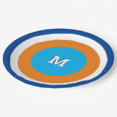 Mit Monogramm geometrische Lichtkreise Pappteller (Schrägansicht)