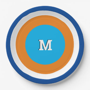 Mit Monogramm geometrische Lichtkreise Pappteller