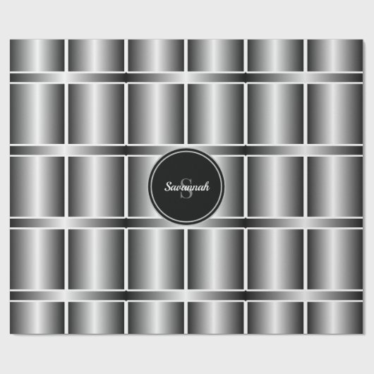Mit Monogramm geometrische Quadrate Schwarz-weiß u Geschenkpapier (Flach)