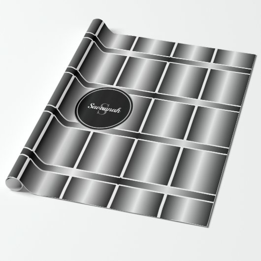 Mit Monogramm geometrische Quadrate Schwarz-weiß u Geschenkpapier (Ungerollt)