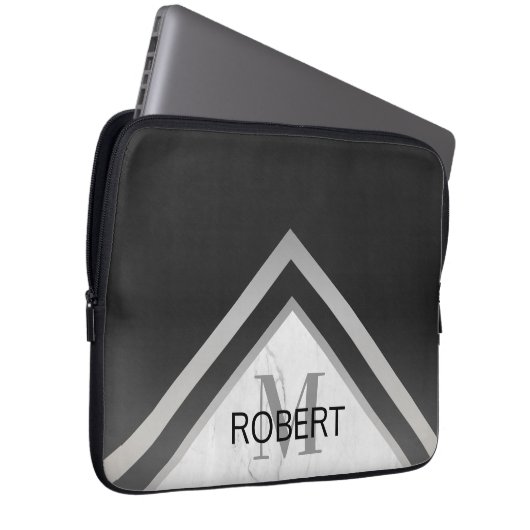 Mit Monogramm geometrischer Zickzack schwarzer Sil Laptopschutzhülle (Vorne Rechts)