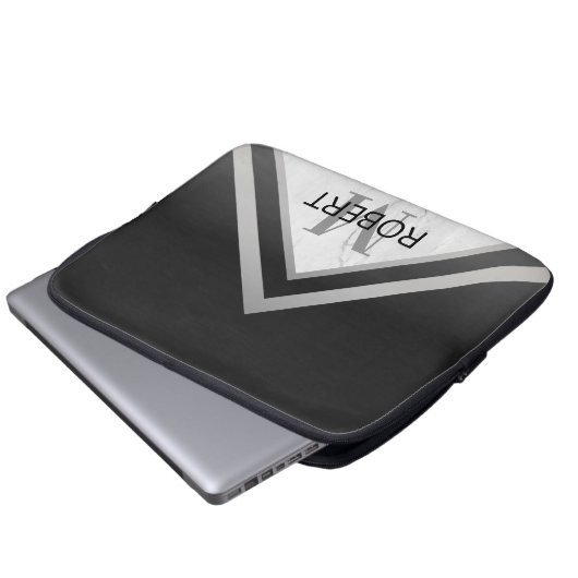 Mit Monogramm geometrischer Zickzack schwarzer Sil Laptopschutzhülle (Vorne Knopf)