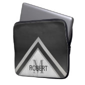 Mit Monogramm geometrischer Zickzack schwarzer Sil Laptopschutzhülle (Vorderseite Links)