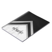 Mit Monogramm geometrischer Zickzack schwarzer Sil Notizblock (Linke Seite)